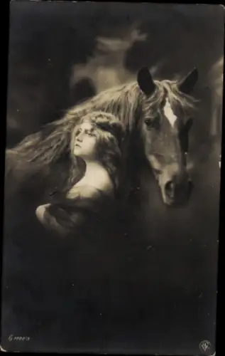 Ak Frau und Pferd, Porträt