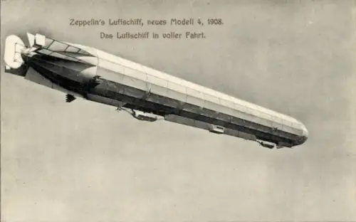 Ak Zeppelins Luftschiff, neues Modell Z 4 1908, in voller Fahrt