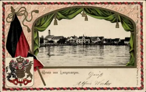 Präge Wappen Passepartout Ak Langenargen am Bodensee, Hafenpartie