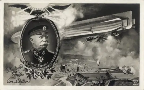 Passepartout Ak Ferdinand Graf von Zeppelin, Portrait, Luftschiff, I. WK, EAS 1585