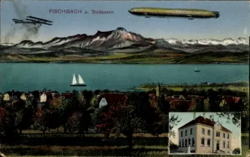 Ak Fischbach Friedrichshafen am Bodensee, Panorama, Zeppelin