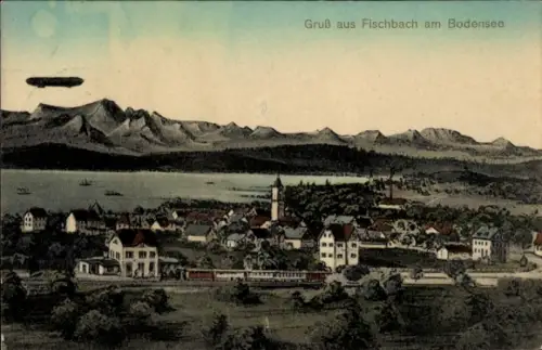 Ak Fischbach Friedrichshafen am Bodensee, Panorama, Zeppelin