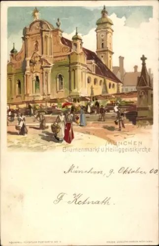 Künstler Litho München, Blumenmarkt u. Heiliggeistkirche