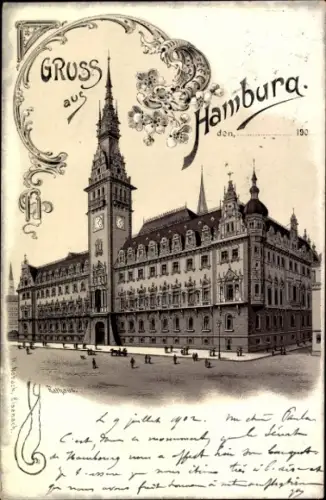 Litho Hamburg, Ansicht vom Rathaus