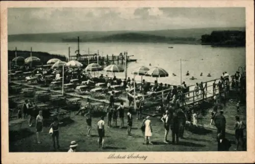 Ak Seeburg Seegebiet Mansfelder Land, Partie im Seebad, Gasthof zur Forelle