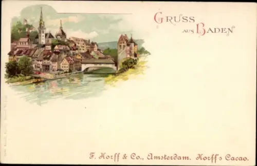 Litho Baden Kt. Aargau Schweiz, Blick auf den Ort