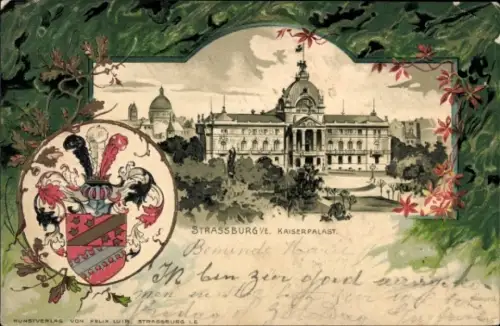 Präge Passepartout Wappen Litho Straßburg Elsass Bas Rhin, Kaiserpalast
