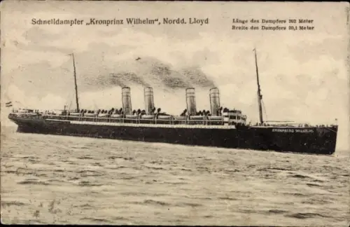 Ak Schnelldampfer Kronprinz Wilhelm, Norddeutscher Lloyd Bremen NDL