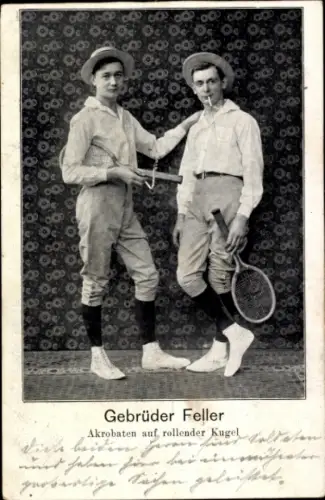 Ak Gebrüder Feller, Akrobaten auf rollender Kugel