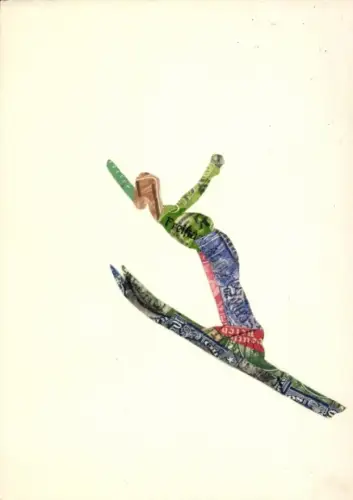 Briefmarken Ak Skispringer, Wintersport, Collage