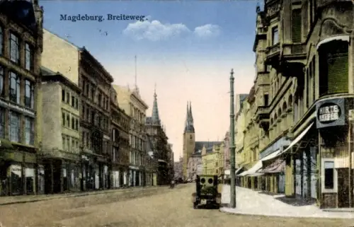 Ak Magdeburg, Breiteweg, Hirte Kaffee, Auto, Kirche