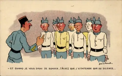 Künstler Ak Französische Soldaten, General, Befehle, Humor