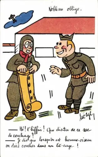 Künstler Ak Zwei Soldaten im Gespräch, Humor