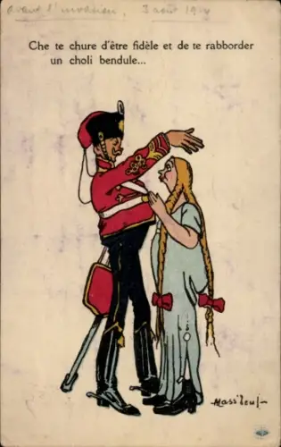 Künstler Ak Liebespaar, Mann in Uniform