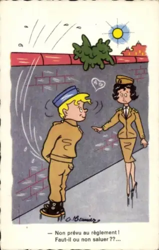 Künstler Ak Frau in Uniform, Verliebter Junge