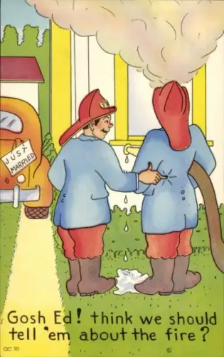 Ak Feuerwehr, Brennendes Haus, Feuer, Verheiratete Menschen