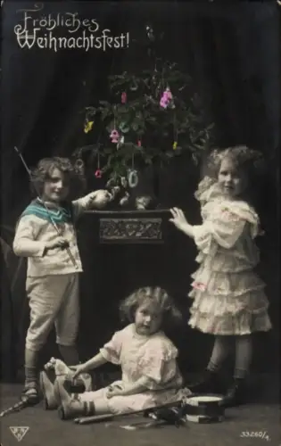 Ak Frohe Weihnachten, Tannenbaum, Kinder
