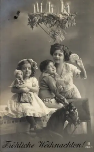 Ak Glückwunsch Weihnachten, Frau, Kinder, Spielzeuge, Puppe