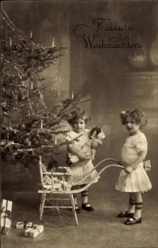 Ak Glückwunsch Weihnachten, Weihnachtsbaum, Kinder, Puppen
