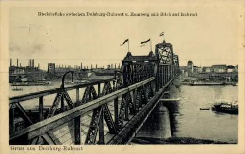 Ak Ruhrort Duisburg im Ruhrgebiet, Rheinbrücke, Homberg