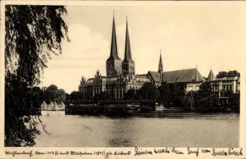 Ak Hansestadt Lübeck, Mühlenteich, Dom, Museum, Lübeck