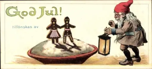 Mini Künstler Ak Nyström, Jenny, Frohe Weihnachten, Zwerg, Lebkuchen