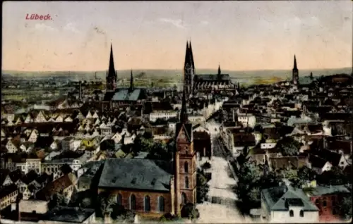 Ak Hansestadt Lübeck,  Stadtansicht, Kirchen,  Gebäude