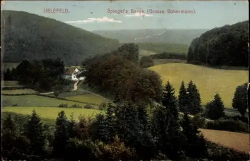 Ak Bielefeld in Nordrhein Westfalen, Landschaft mit Wäldern, Feldern, Haus,  Spiegel's Berge