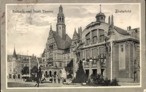 Ak Bielefeld in Nordrhein Westfalen, Rathaus, Stadt Theater,   Architektur