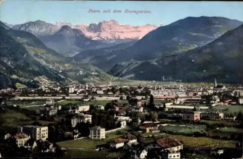 Ak Bozen Bolzano Südtirol, Blick auf  Rosengarten, Berge, Stadtlandschaft