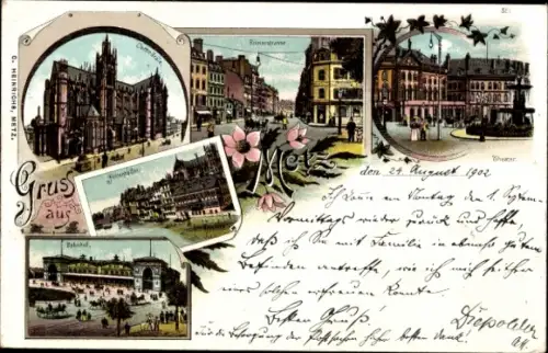 Litho Metz Moselle, Kathedrale, Felsenbäder, Bahnhof, Römerstraße, Theater