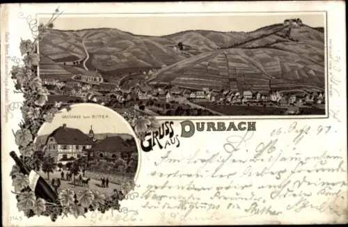 Vorläufer Litho Durbach im Schwarzwald, Gasthaus zum Ritter, Panorama