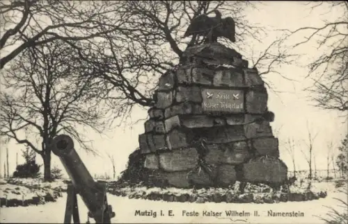 Ak Mutzig Elsass Bas Rhin, Kaiser Wilhelm II. Namenstein, Adler, Kanone, Mutzig