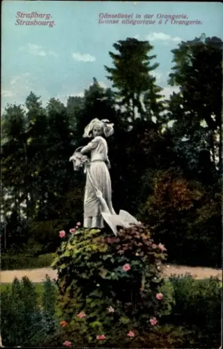Ak Strasbourg Straßburg Elsass Bas Rhin, Gänseliesel in der Orangerie