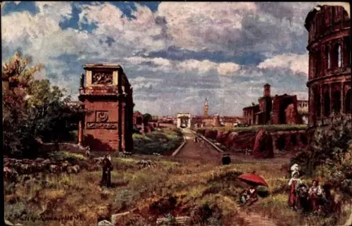 Künstler Ak Roma Rom Lazio, Forum romanum, Triumphbogen