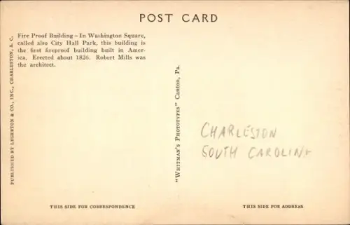 PC Charleston South Carolina USA, Fire Proof Building, Washington Square