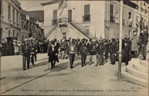 Ak Monaco, Jour de la Fête du Prince, Les Autorités se rendant au Te Deum de la Cathédrale