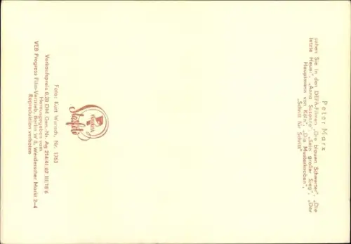 Ak Schauspieler Peter Marx, Portrait, Die blauen Schwerter, Defa Film