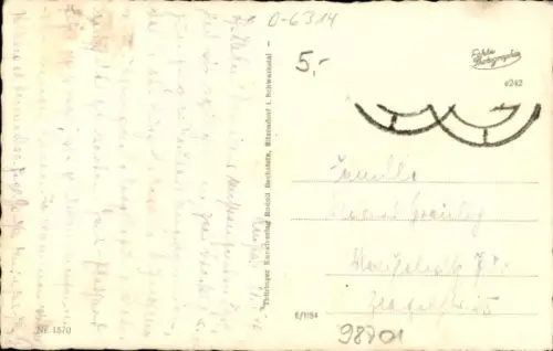 Ak Neustadt am Rennsteig Großbreitenbach in Thüringen, Gesamtansicht, Denkmal, Rennsteigstraße