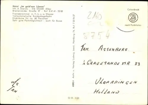 Ak Stade in Niedersachsen, Hotel Im gold'nen Löwen, Bremervörder Str. 37