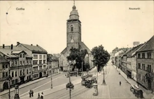 Ak Gotha in Thüringen, Alter Marktplatz, Neumarkt, Kirche, Straßenbahnen,  Architektur