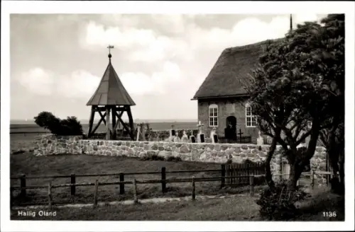 Ak Hallig Oland Nordfriesland, Kirche, Friedhof, Teilansicht