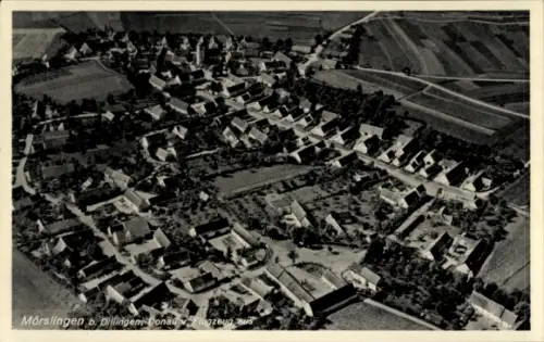 Ak Mörslingen Finningen Neu Ulm in Schwaben, Luftaufnahme von  Donau, viele Häuser, Felder