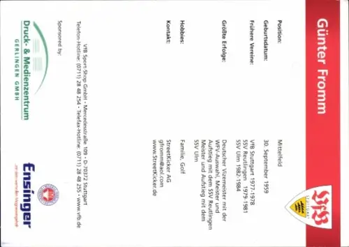 Autogrammkarte Fußballer Günter Fromm, VfB Stuttgart, Autogramm