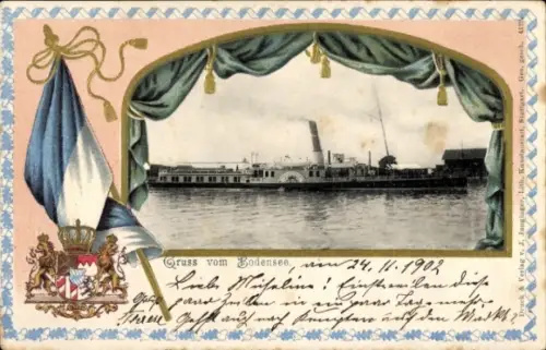 Präge Wappen Passepartout Ak Bodensee, Dampfer Prinzregent