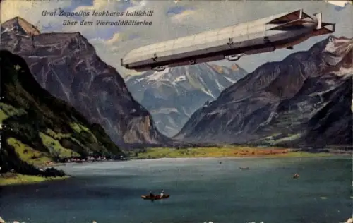 Ak Graf Zeppelins lenkbares Luftschiff über dem Vierwaldstättersee, Schweiz