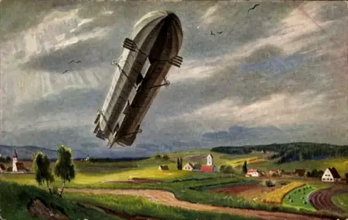 Ak Zeppelin, Aufstieg, Vorderteil gehoben, Wolken