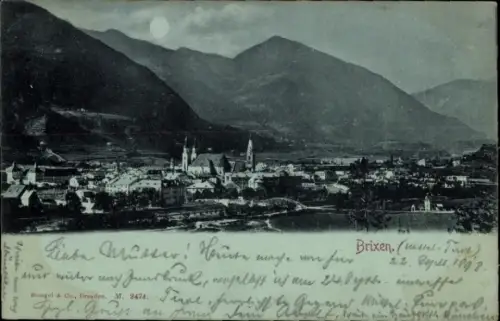 Mondschein Ak Brixen Bressanone Südtirol, Gesamtansicht