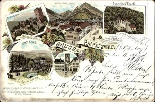 Litho Ribeauvillé Rappoltsweiler Elsass Haut Rhin, Carola-Bad, Dusenbach Kapelle, Ulrichsburg, Hotel