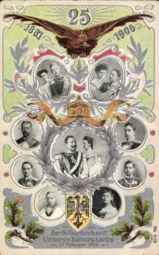 Präge Ak Silberhochzeit deutschen Kaiserpaares, Kaiser Wilhelm II., Kaiserin Auguste